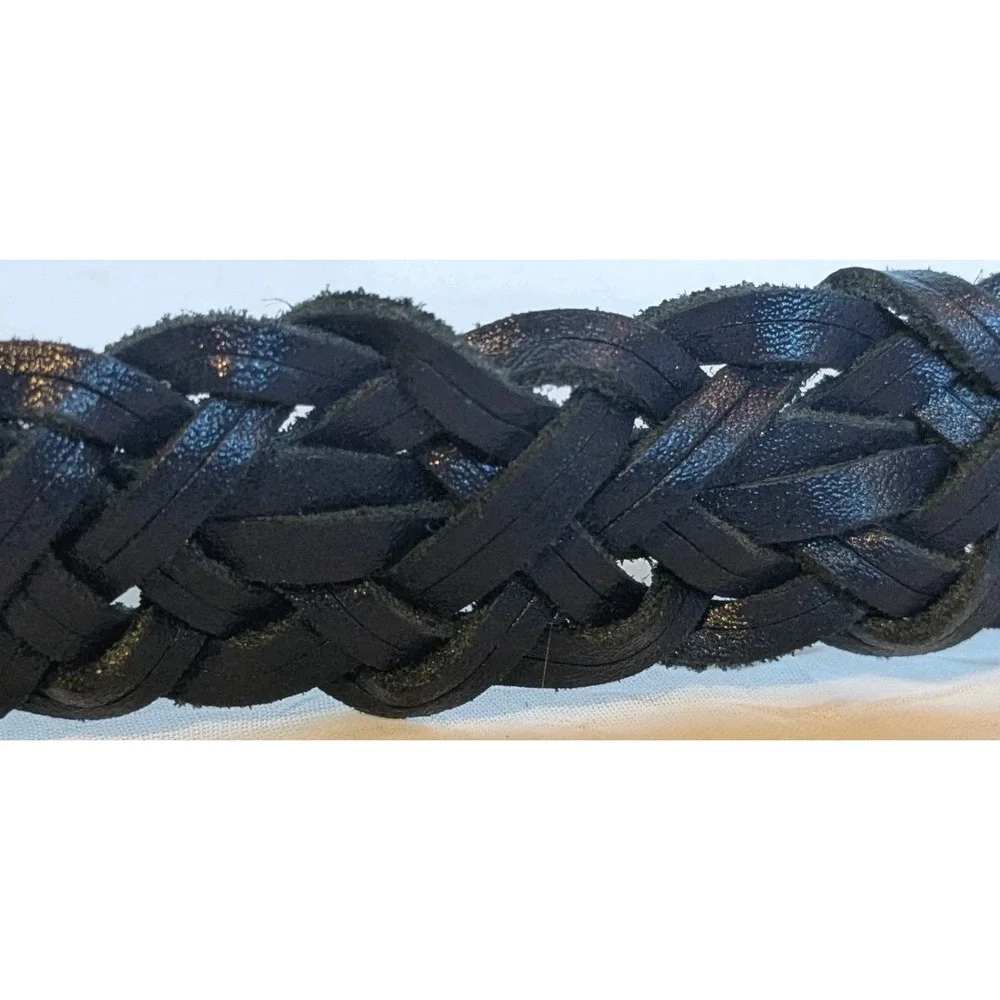 Capezio Leather Belt Braided Navy Woven Blue Womens Argentina Genuine Sz XL Vtg